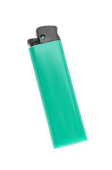 Stylish small pocket lighter isolated on white, top view