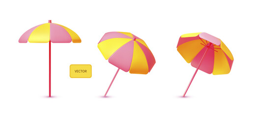 Beach umbrella in three wievs. Summer vacation element.