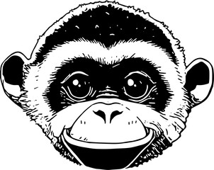 Gesicht eines lächelnden Affen. Vektor Icon. Symbol in schwarz vor transparentem Hintergrund. 