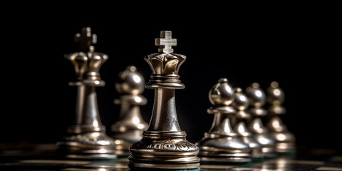 Fototapeta na wymiar silver king chess to fighting to play successfully in the competition with Strategy Generated AI