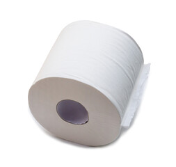 Single roll of white tissue paper or napkin isolated on white background with clipping path and shadow in png format