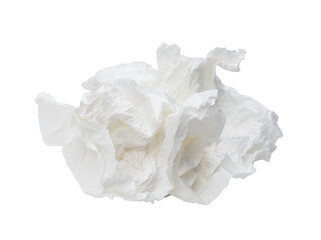 Obraz premium Single white screwed or crumpled tissue paper or napkin in strange shape after use in toilet or restroom isolated on white background with clipping path in png format