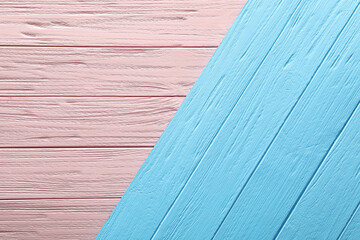 Obraz premium Texture of pink and light blue wooden surfaces as background, top view