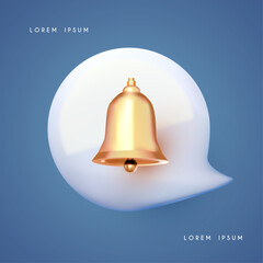 Alert and call sign on speech bubble. Gold bell.