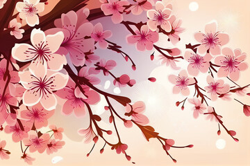 Fototapeta premium beautiful blooming cherry blossom sakura, minimalistic wallpaper made with Generative AI