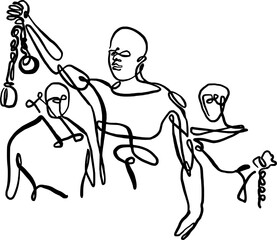 one-line art vector illustration of  the freedom slaves
