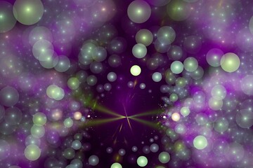 Fototapeta na wymiar Purple green blurred pattern of small spheres on a black background. Abstract fractal 3D rendering