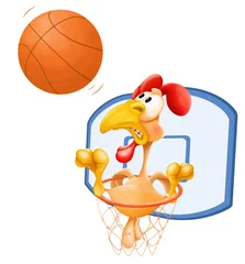 Tuinposter Cute Cartoon Character Hen Basketball Player  for you Design and Computer Game. Book Illustration  © liusa