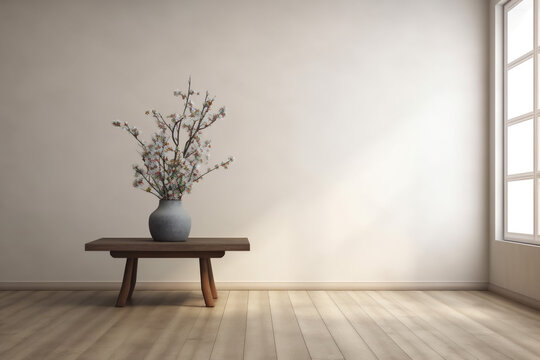 table wall design plaster decor space copy vase interior home room contemporary. Generative AI.