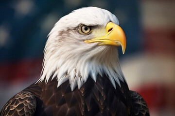 Bald Headed Eagle, close up shot with blurred background generated by Ai