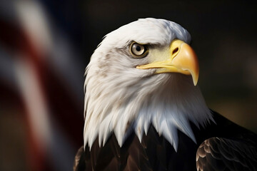 Bald Headed Eagle, close up shot with blurred background generated by Ai