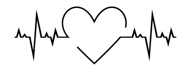 Fototapeta premium Heartbeat line with the shape of the heart. A healthy electrocardiogram or ECG. A single pulse line. A beautiful infographic of a healthy cardiogram. Badge design