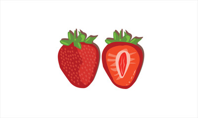 Strawberry Raw And sliced vector isolated on white background