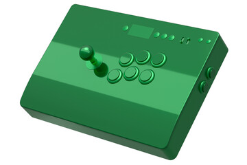 Vintage arcade stick with joystick with green chrome texture on white background
