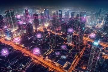 Plakat 5G-Powered Utopia: A Stunning Vision of Smart City and Digital Society in Perfect Harmony