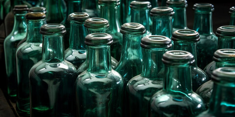 Glass bottles fresh out of production. Glass bottle texture. Generated AI