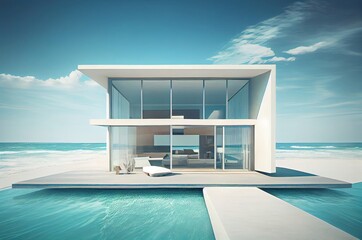 Fototapeta na wymiar Expensive Beach House By Sand Generative AI