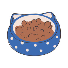A bowl of pet food. Pet store merchandise. Care and love about animals. Balanced feed
