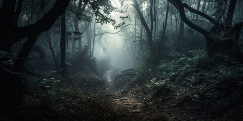 Fototapeta premium Scary horror forest front view Generated AI