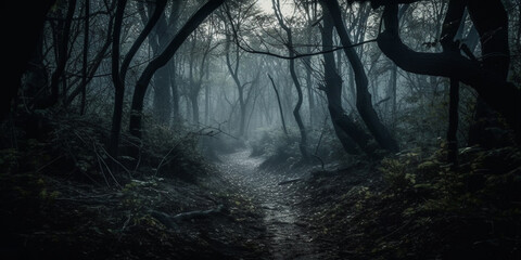 Scary horror forest front view Generated AI