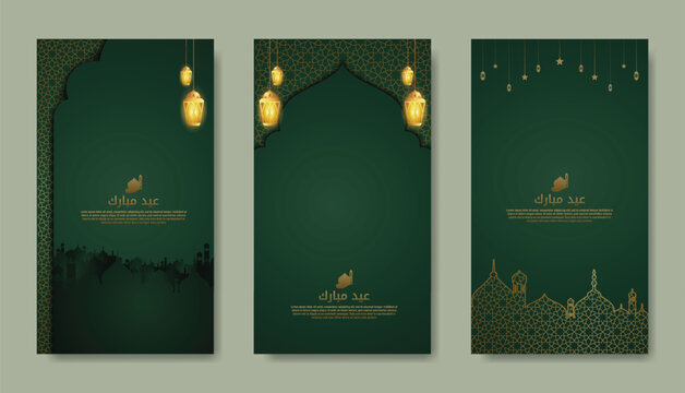 Set Eid Mubarak And Ramadan Templates Green Islamic Social Media Story Collection