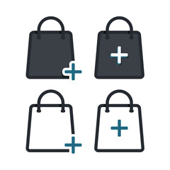 Shopping bag add plus icon. Ilustration vector