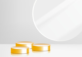 3d background products display golden podium scene with geometric platform stand to show cosmetic products. Stage showcase on pedestal display studio