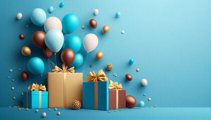 Birthday decoration card on blue background