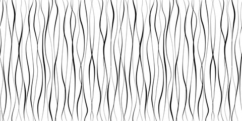 Line wavy seamless pattern. Repeating black lines isolated on white background. Repeated abstract waves. Design prints. Hand drawn smooth strand. Repeat intertwined uneven stripe. Vector illustration