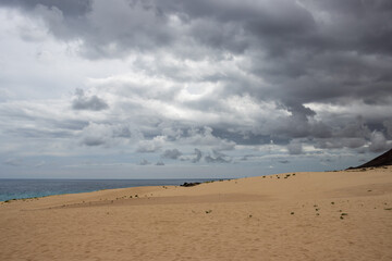 Desert and Atlantic ocean,, Corralejo, Spain