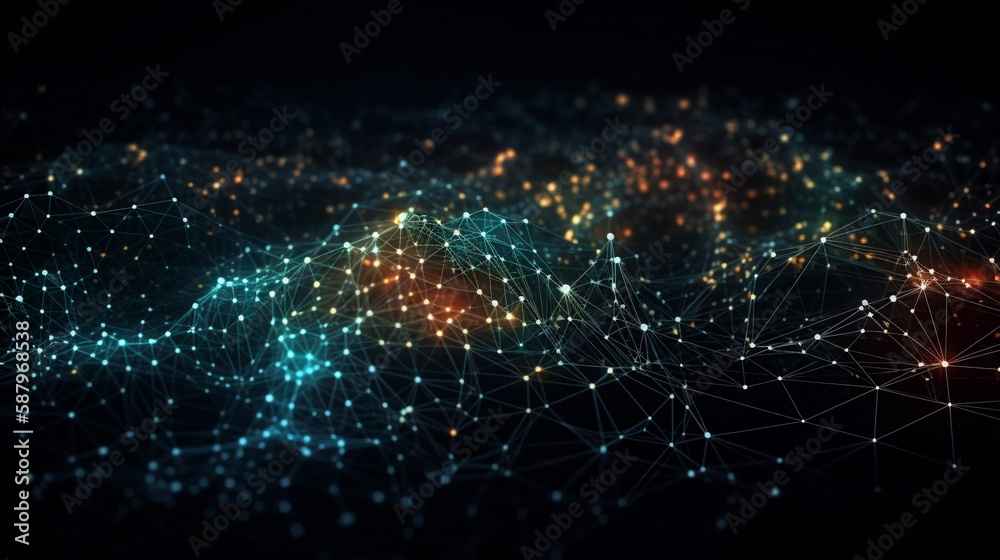 Aufkleber Big Data visualisation background with connected lines and dots, created with Generative AI technology