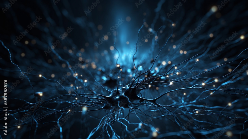Aufkleber Visualization of artificial intelligence with neural connections, science background. Generative AI