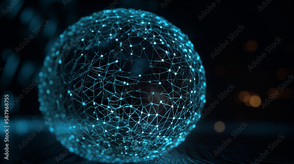Aufkleber Big data futuristic background with a sphere made up of dots and lines, created with Generative AI technology