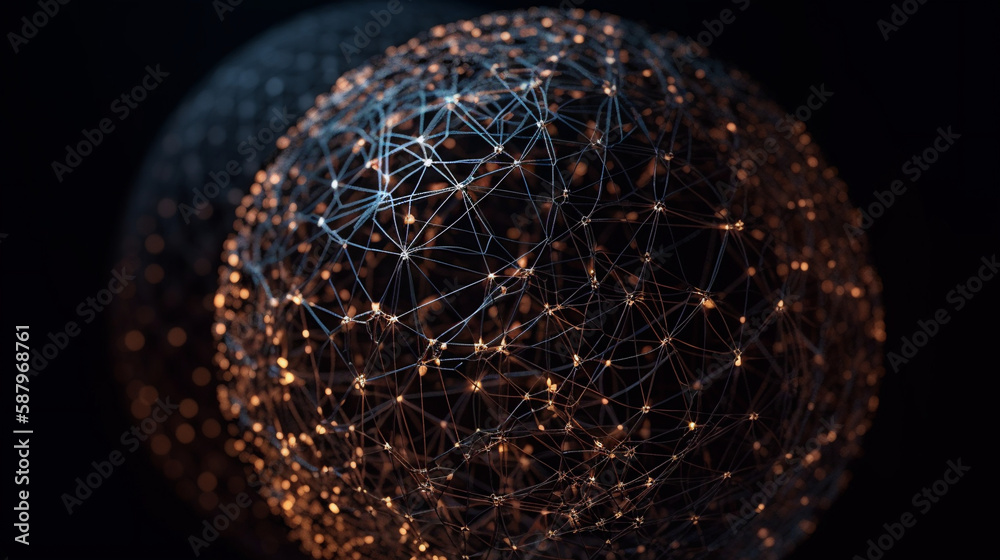 Aufkleber Big data futuristic background with a sphere made up of dots and lines, created with Generative AI technology
