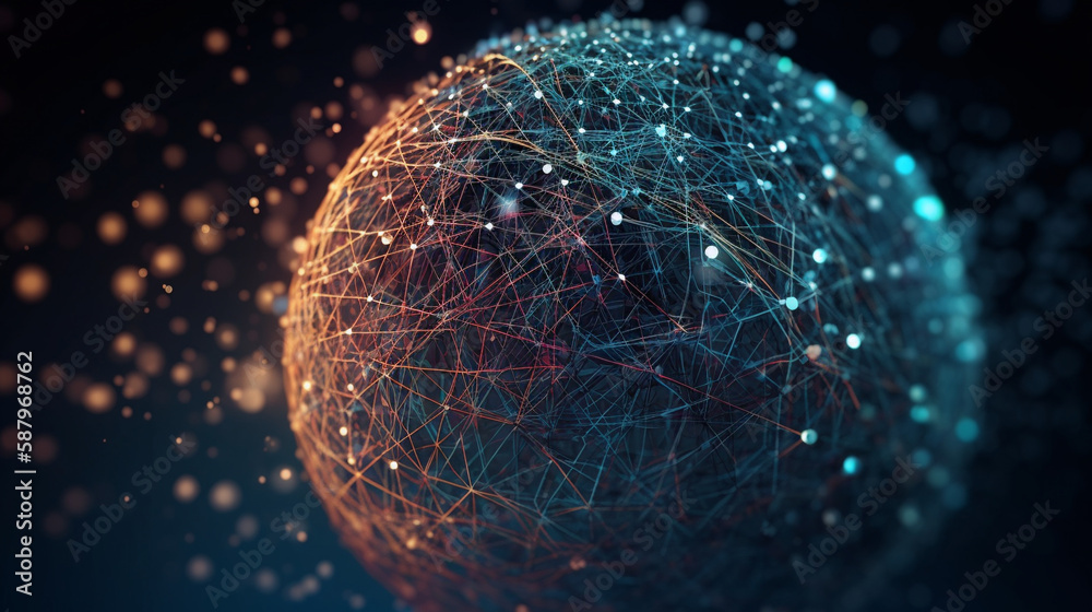 Aufkleber Big data futuristic background with a sphere made up of dots and lines, created with Generative AI technology