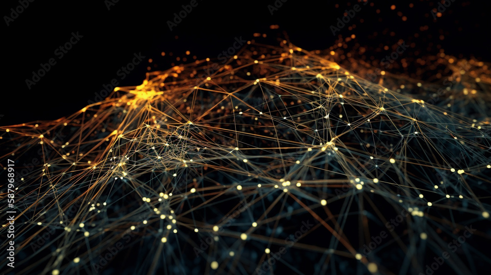 Poster Big data visual information background. Technology futuristic background created with Generative AI technology