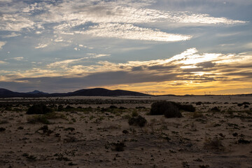 Fototapeta na wymiar Sunset at the desert, Corralejo, Spain