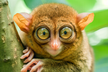 Portrait of a tarsier (Tarsier primate) - obrazy, fototapety, plakaty