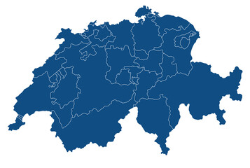 Switzerland map or Swiss map high details with administrative regions. Transparent background.  
