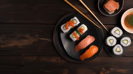 A Plate with Sushi in a Rustic Setting
