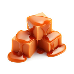 Caramel candy with caramel topping on white backgrounds. Healthy food ingredient. Come AI generated. - obrazy, fototapety, plakaty