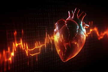 Digital generated heart shape with pulse trace. - Heart Health Concept. Generative AI Illustration