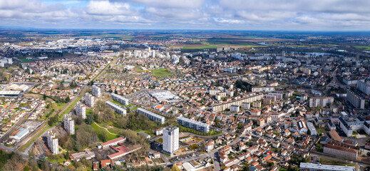  Aerial view of the city Chalon-sur-Saône in France on an early spring day