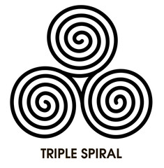 Vector breton and celtic original spiral triskele symbol. Black celtic triskelion spirals over white. Mystical protective sign. Triple spirals. Isolated vector illustration.