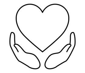 Hands holding a heart.  Sign, icon. Vector on white background