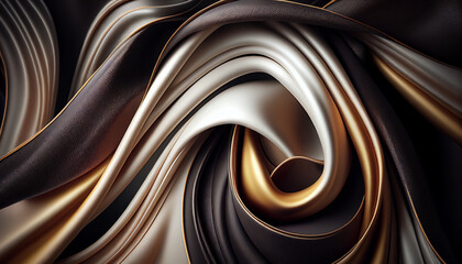Multicolor brown shade silk satin fabric background, wave cloth. Generative AI