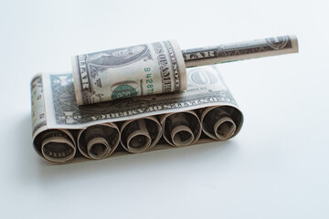 tank made of dollar bills.