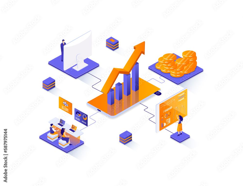 Leinwandbilder business statistic isometric web banner. statistical research isometry concept. business consulting 