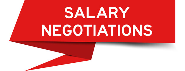 Red color speech banner with word salary negotiations on white background