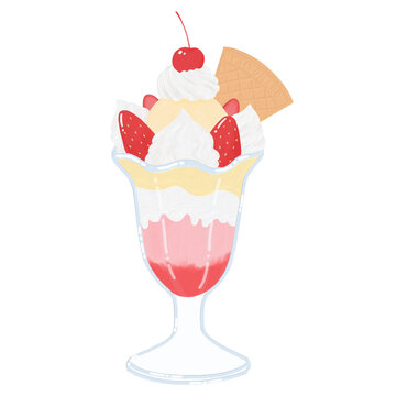 illustration cute ice cream vanilla sundae by digital painting